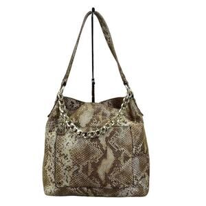 Antonio Melani Brown Tan Leather Snakeskin Studded Chain Handle Hobo Handbag
